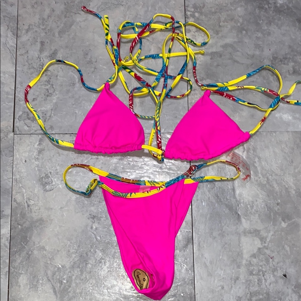 Vibrant Pink Bikini with Multicolor Straps Xs SHEIN brand new women